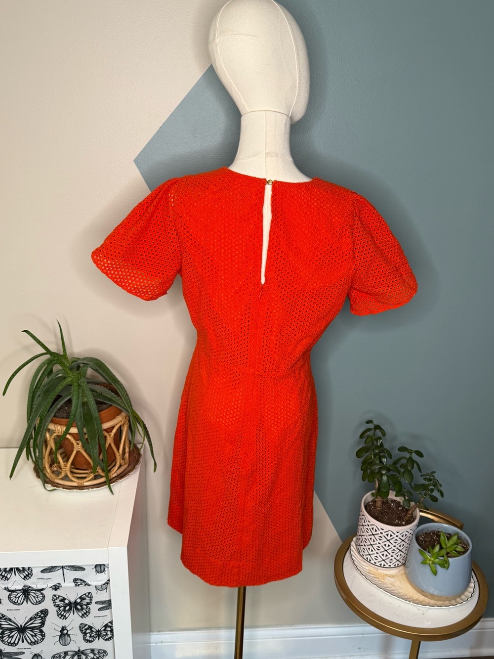 J.Crew Orange Eyelet Puff Sleeve A-Line Dress Size 12 Resort Palm Beach - Picture 4 of 13